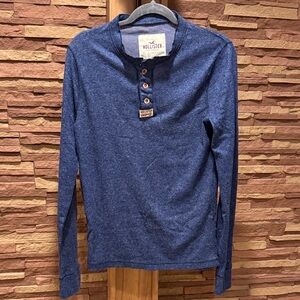 Hollister Men's Heathered Navy Long Sleeve Tee